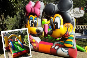 Pula pula com mini tobogã Minnie e Mickey - Medidas 4,80m comprimento x 3,0m0 largura x 3,00m altura.